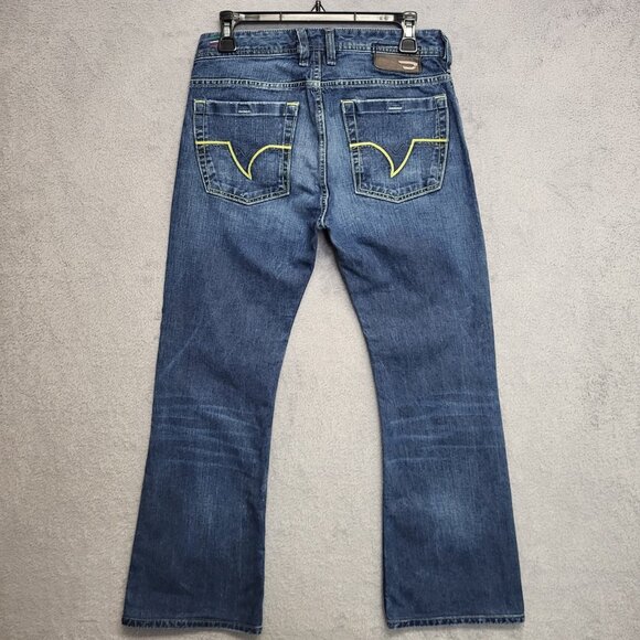 Diesel Jeans Mens 28x27 Zathan Bootcut Blue Denim Made Italy Wash 0086T HEMMED - Picture 1 of 14